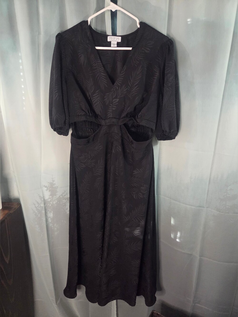sofia Jeans by sofia vergara Black Maxi Dress with Subtle Leaf Jacquard